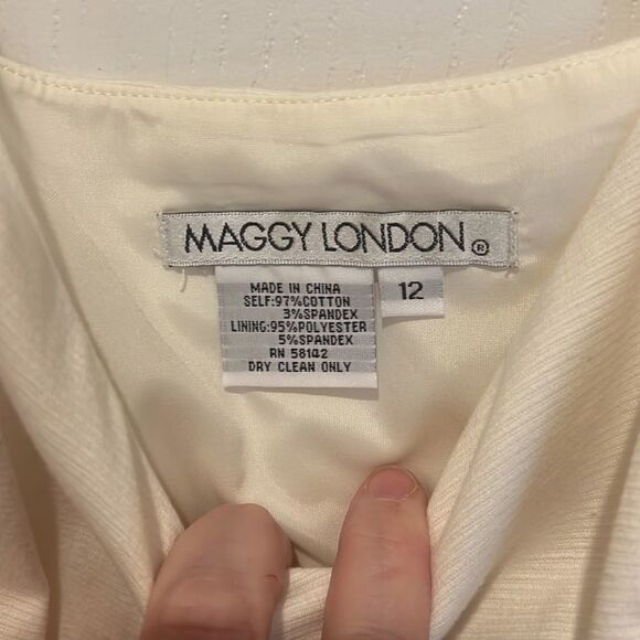 Maggy London Fit and Flare Cream Dress with Pink and Orange embellishments - Picture 2 of 8